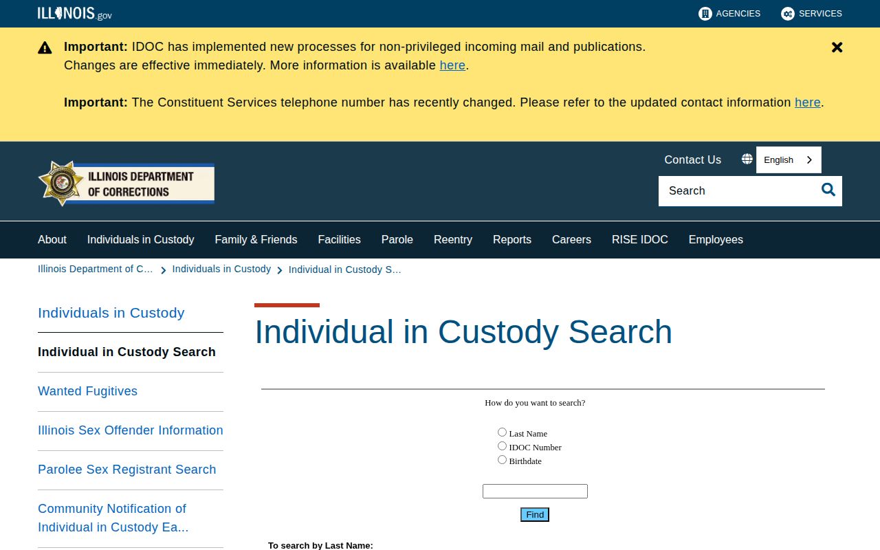 Woodford County booking record route to IDOC offender search
